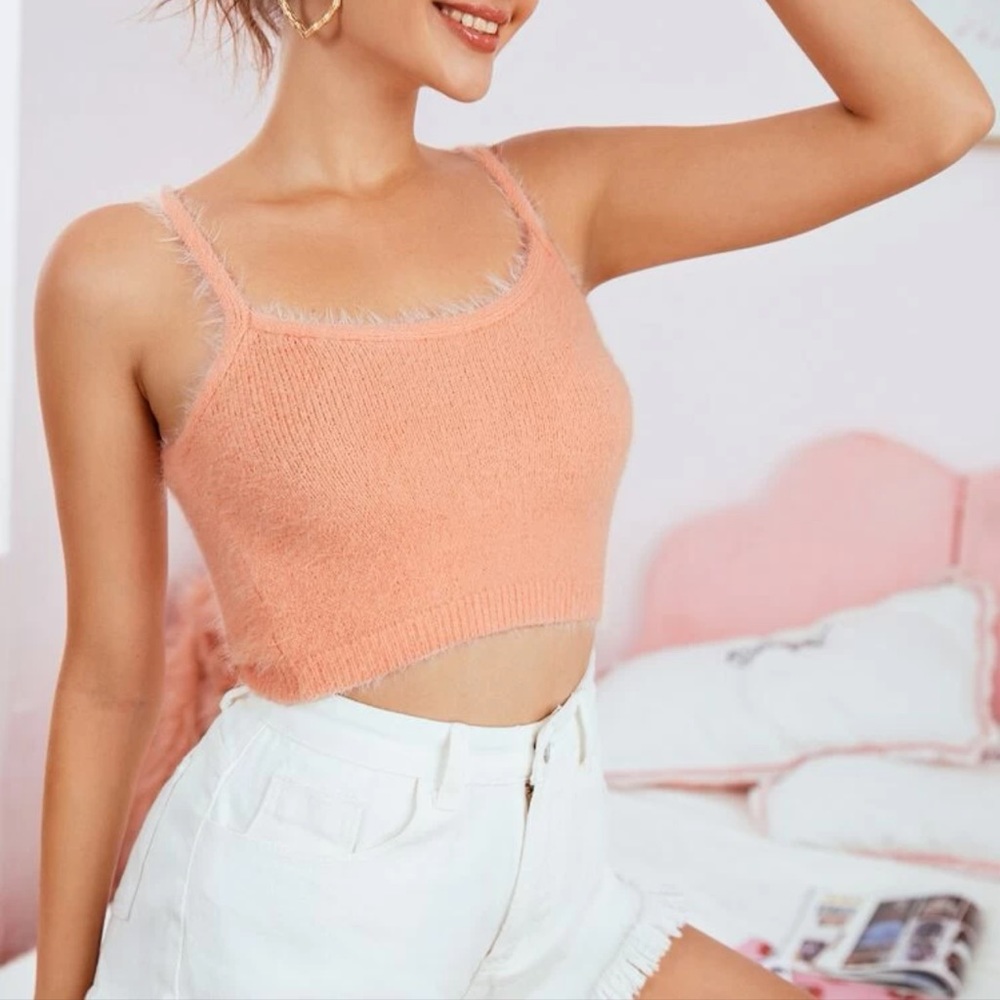 Fuzzy fluffy salmon crop top